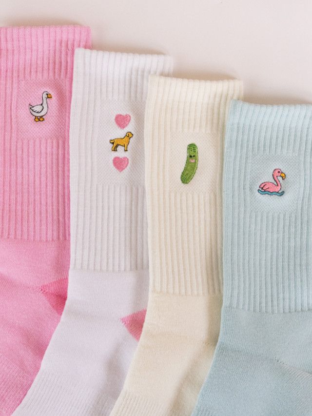 Womens Crew Sock, Embroidered Dill Pickle