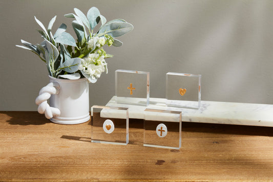 Mini Gold Cross Acrylic Sitter