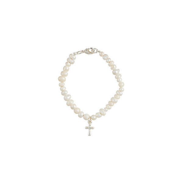 Silver and Pearl Cross Boxed Bracelet