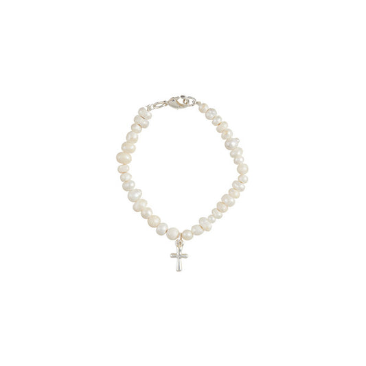 Silver and Pearl Cross Boxed Bracelet