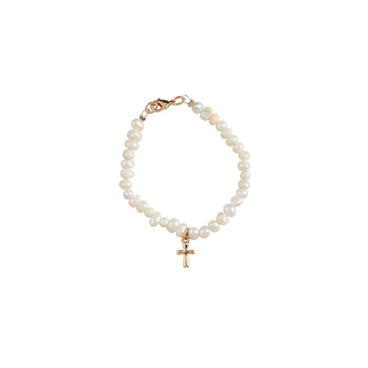 Gold and Pearl Cross Boxed Bracelet
