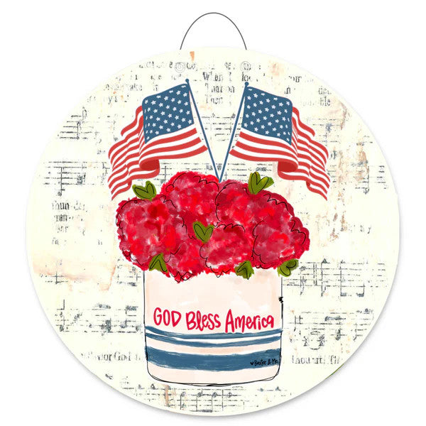 Door Hanger, God Bless America Floral Stoneware