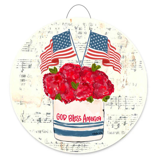 Door Hanger, God Bless America Floral Stoneware