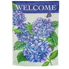 Welcome Garden Hydrangeas Suede Garden Flag