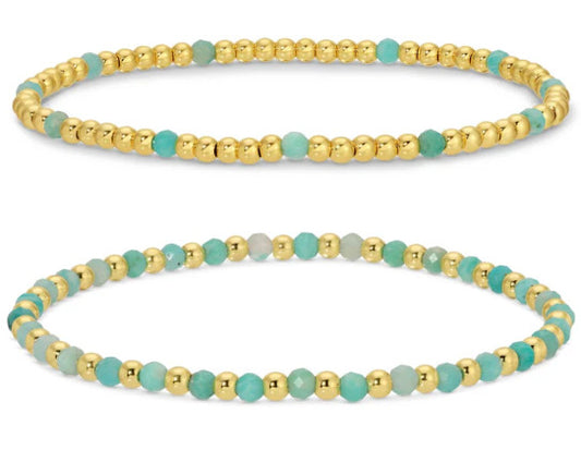 Set of 2 Stretch Beaded Bracelets, Seafoam Gold
