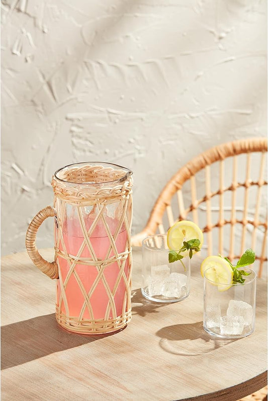 Rattan Glass Pitcher