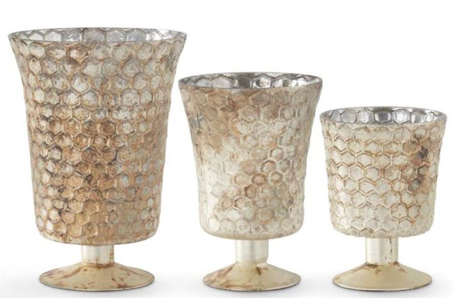 Honeycomb Champagne Mercury Glass Vase Small