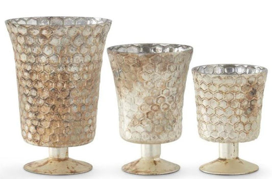 Honeycomb Champagne Mercury Glass Vase Small