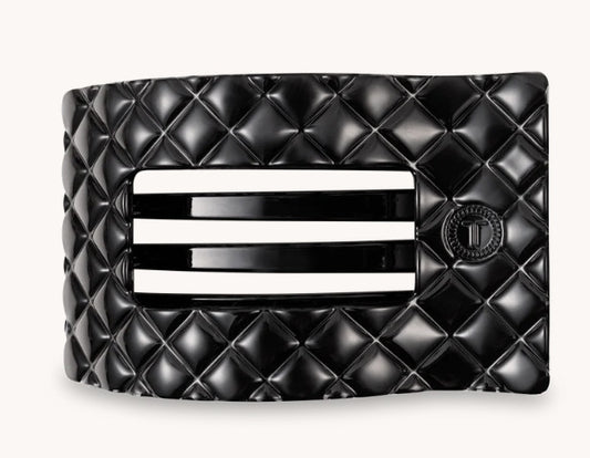 Jet Black Quilted Flat Rectangle Hair Clip Large