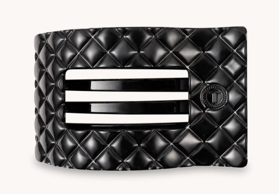 Jet Black Quilted Flat Rectangle Hair Clip Medium