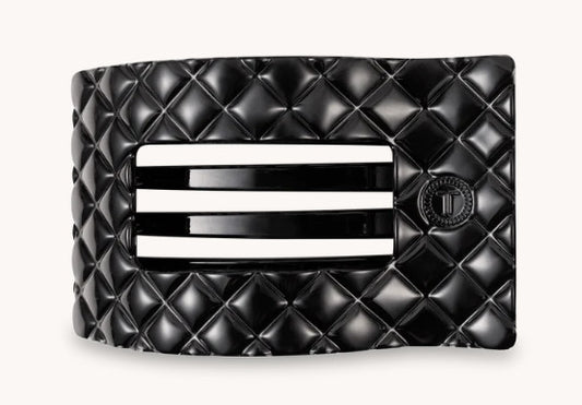 Jet Black Quilted Flat Rectangle Hair Clip Medium
