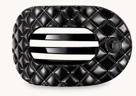 Jet Black Quilted Flat Round Hair Clip Large