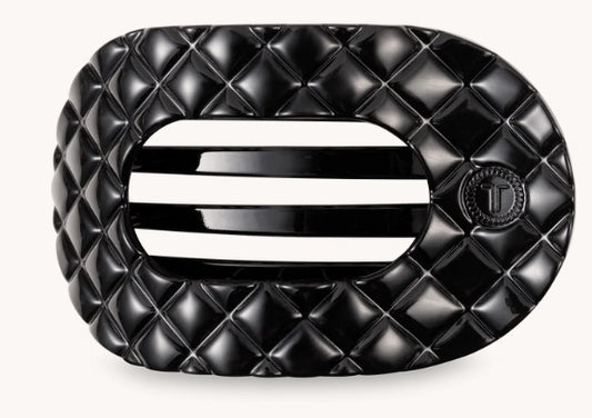 Jet Black Quilted Flat Round Hair Clip Large