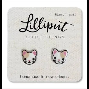 Kitty Cat Earrings, White/Brown