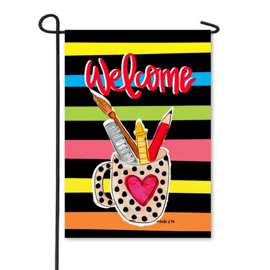 Garden Flag, Welcome Teacher Supply Cup