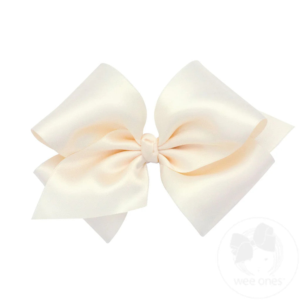 Small King French Satin Hair Bow, Ecru