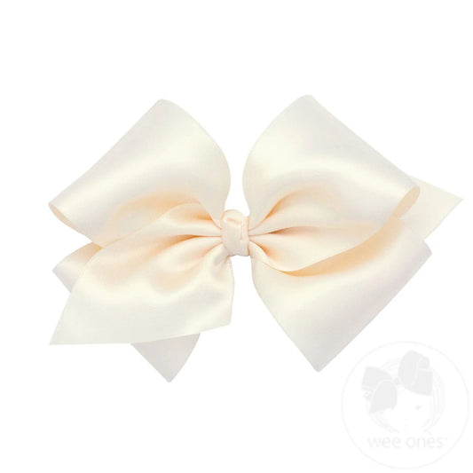 Small King French Satin Hair Bow, Ecru