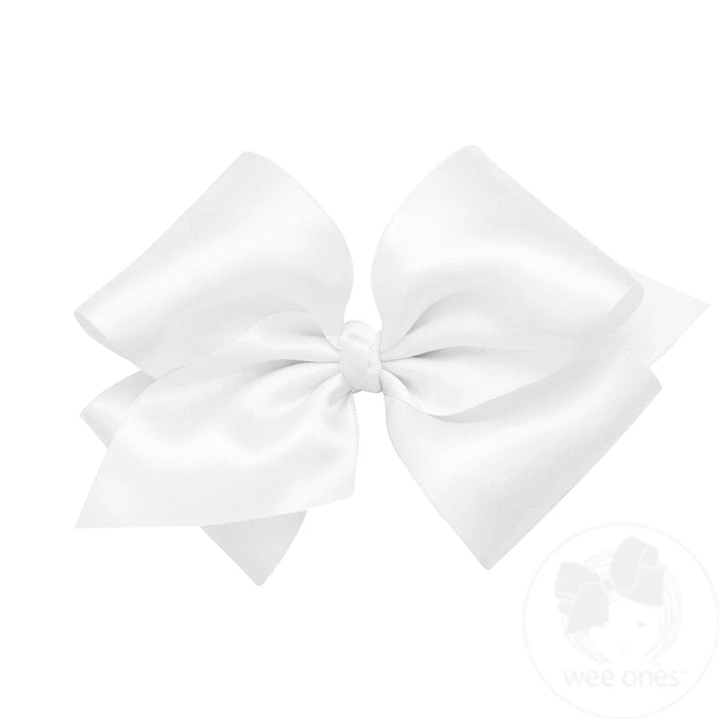 Small King French Satin Hair Bow, White