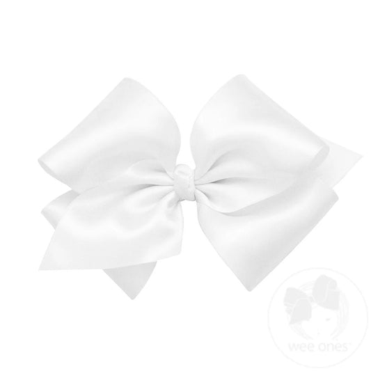 Small King French Satin Hair Bow, White