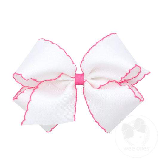 King Moonstitch Bow, White w/ Hot Pink