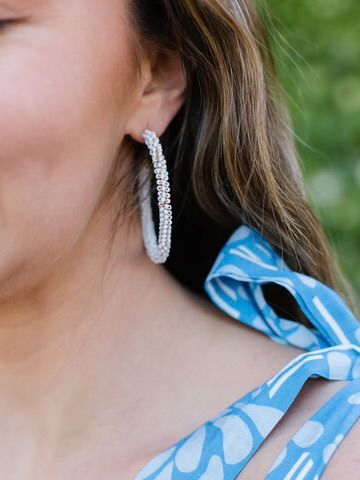 Emma - White Beaded Hoop Earrings