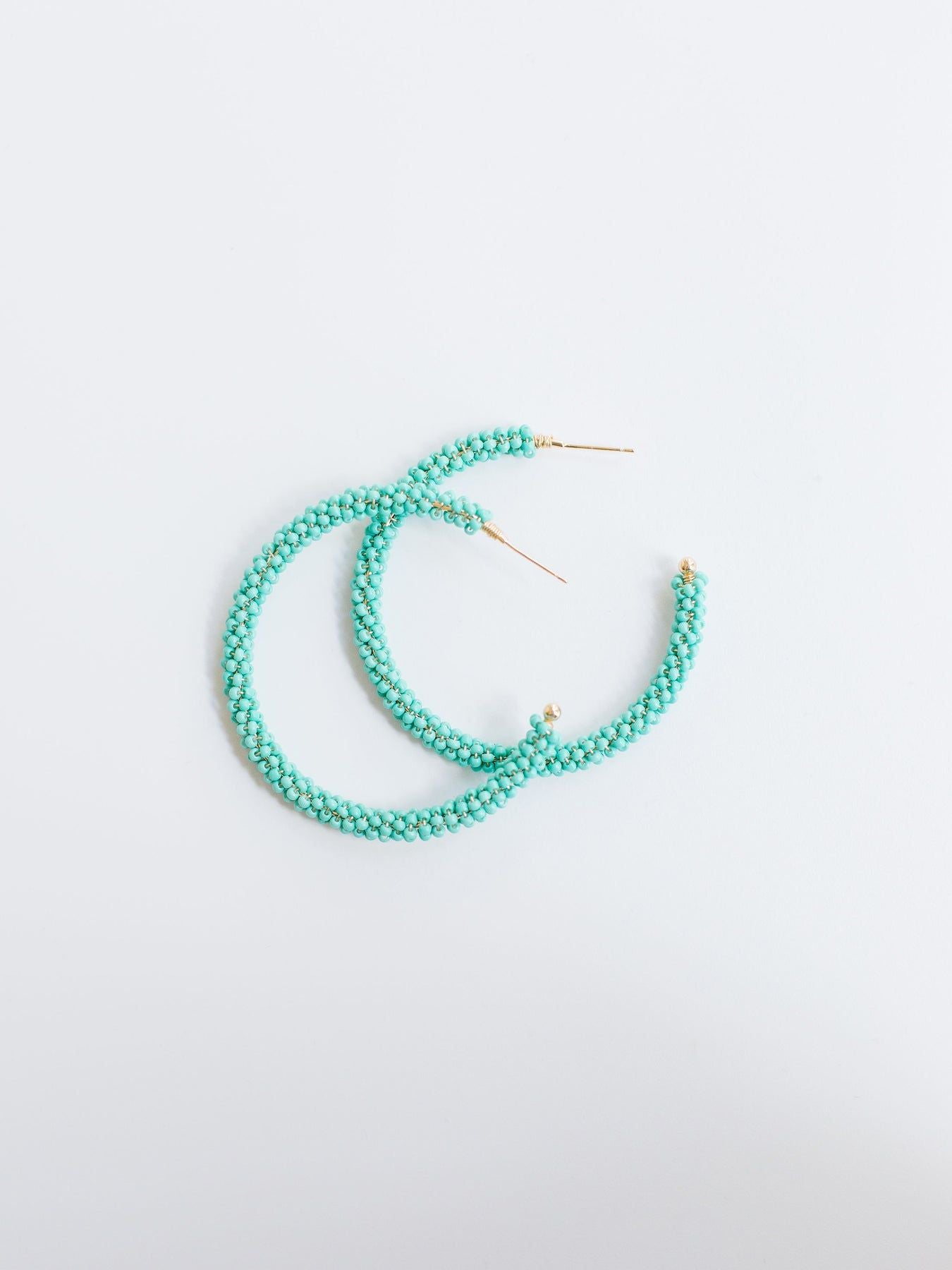 Emma - Teal Beaded Hoop Earrings