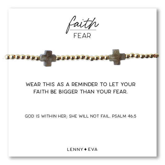 Faith Over Fear BraceletÂ­, LabradoriteÂ­ Gemstone Cross