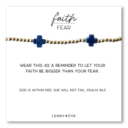 Faith Over Fear BraceletÂ­, Lapis LazuliÂ­ Gemstone Cross