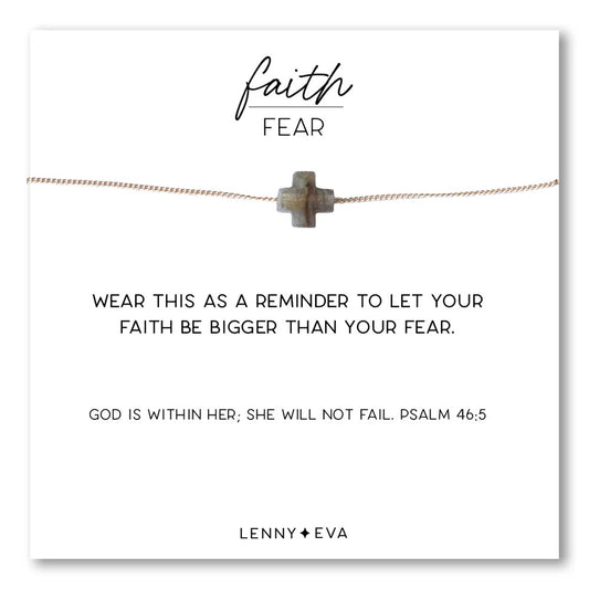 Faith Over Fear Gemstone Cross Necklace, Labradorite