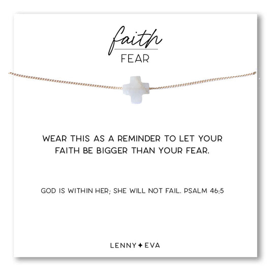 Faith Over Fear Gemstone Cross Necklace, Moonstone