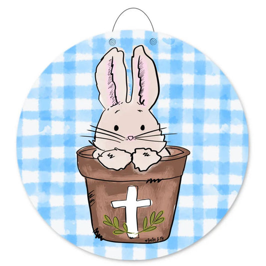 Door Hanger, Bunny in Cross Pot