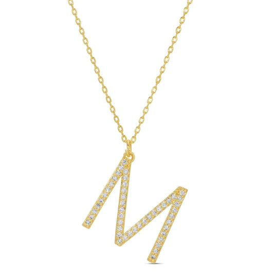 Initial Necklace- Large Gold Pave, M