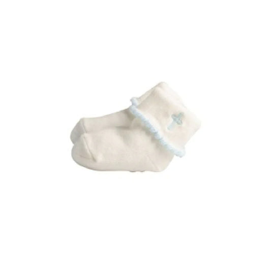 Cross Foldover Sock, White/Blue