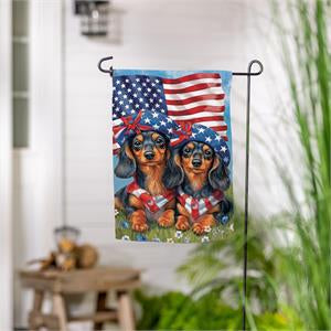 Patriotic Dachshund Duo Suede Garden Flag