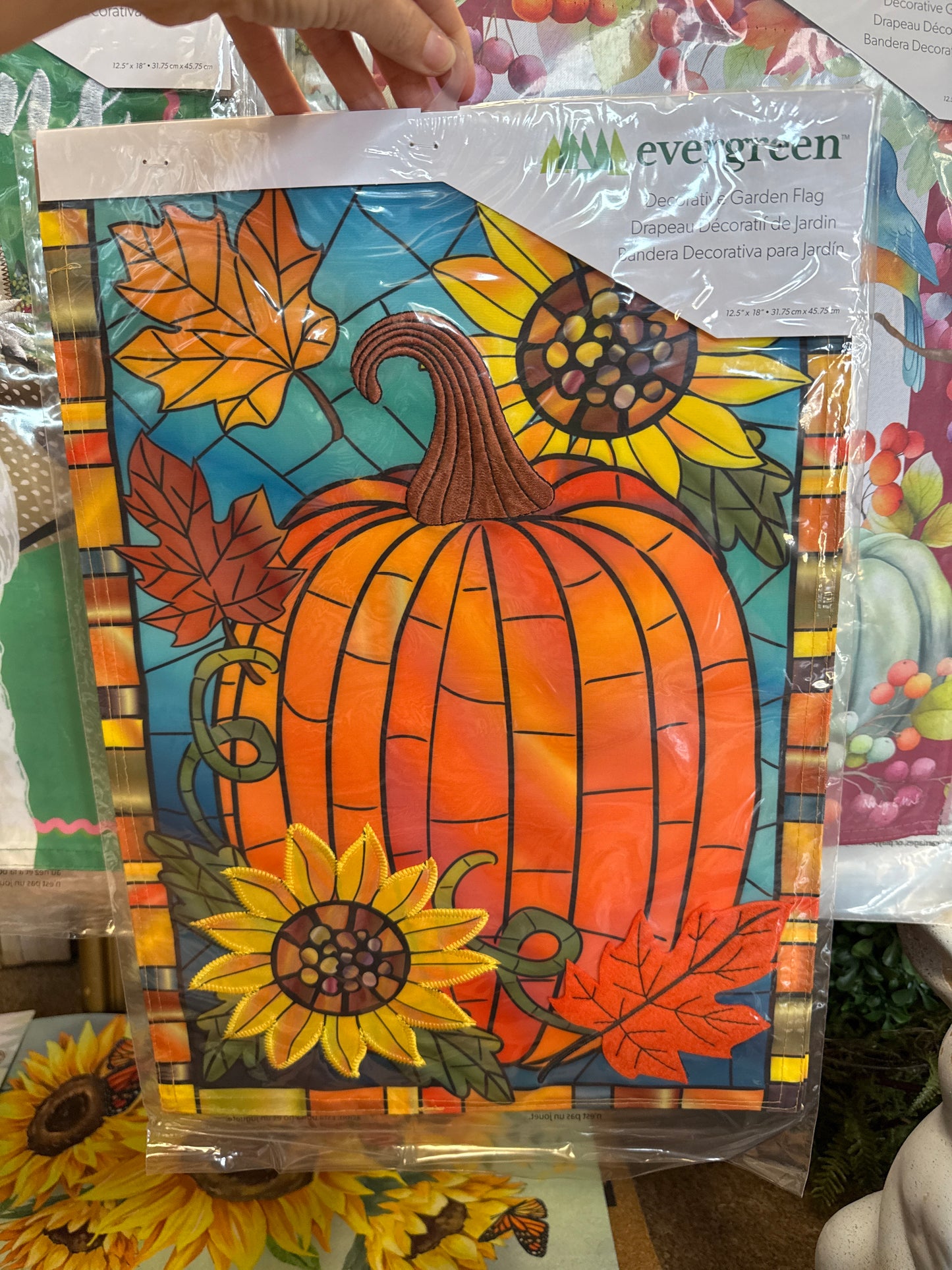 Fall Pumpkin Stained Glass Applique Garden Flag