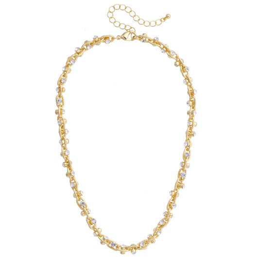 Krystal Twisted Rhinestone Necklace in Shiny Gold