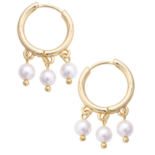 Florence Pearl Drip Hoop Earrings in Shiny Gold