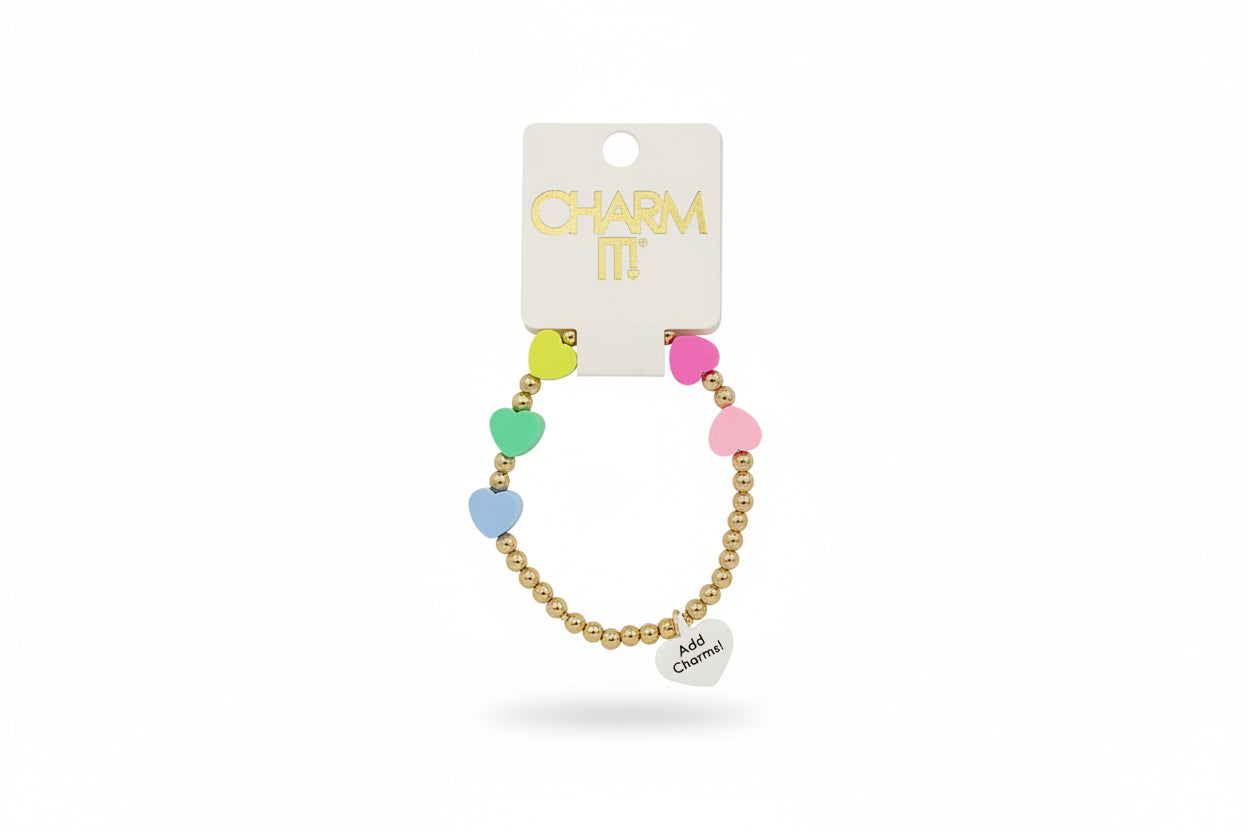 Gold Multi Rubber Heart Stretch Bracelet