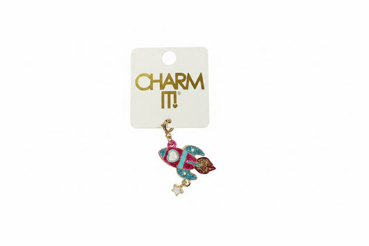 Gold Pink Glitter Rocket Charm