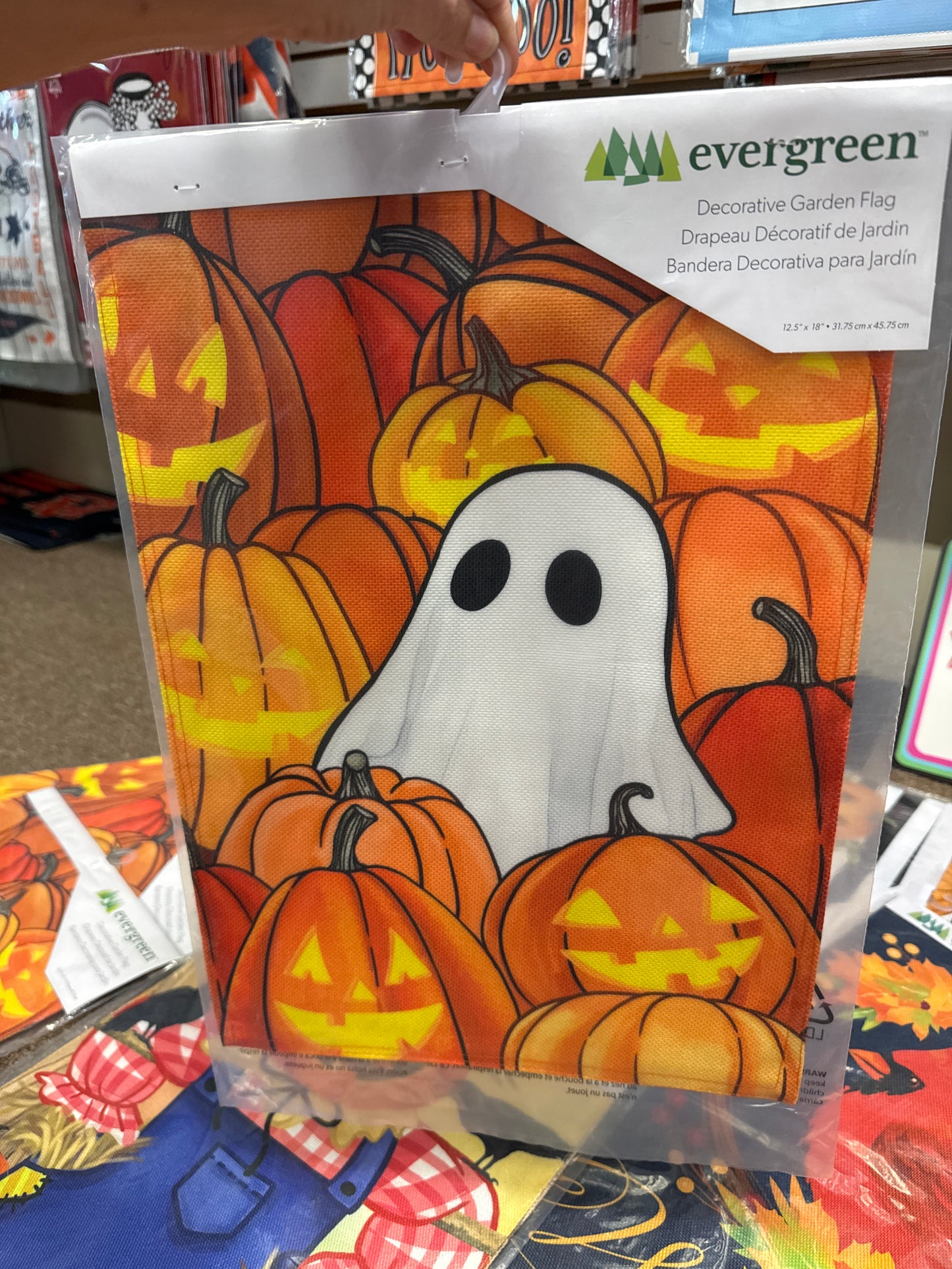 Pumpkin Patch Ghost Burlap Flag Garden