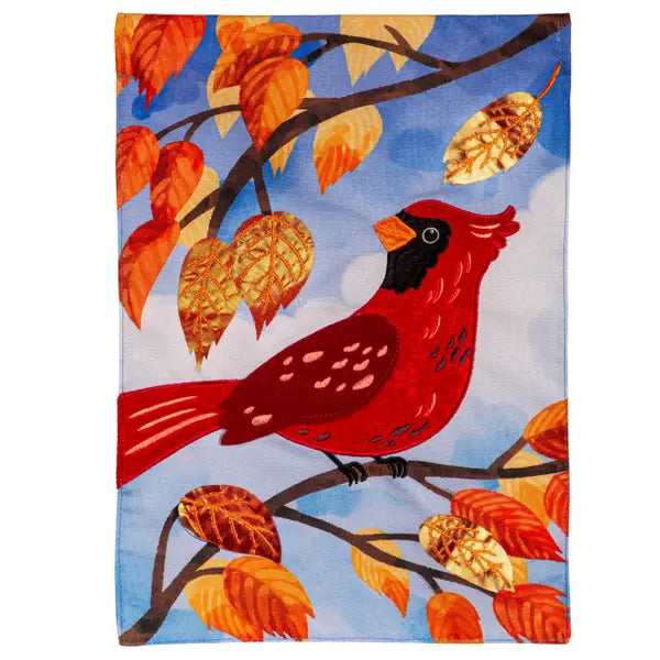 Cardinal in Fall Tree Applique Garden Flag