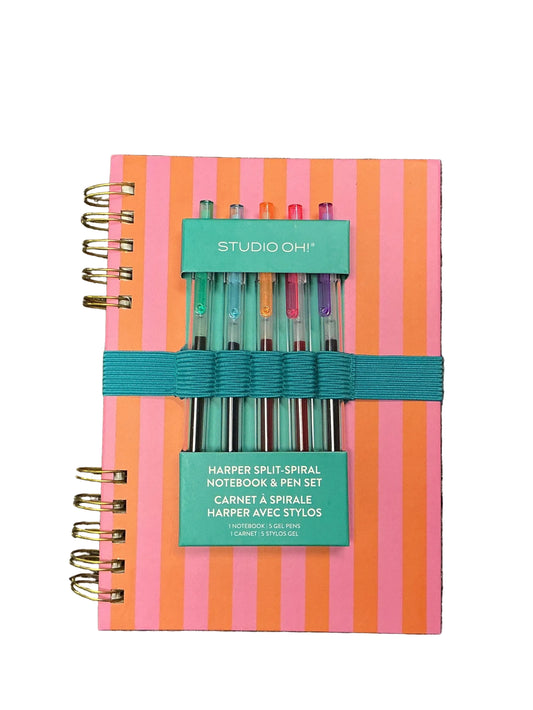 Cabana Stripes Harper Split-Spiral Notebook & Pen