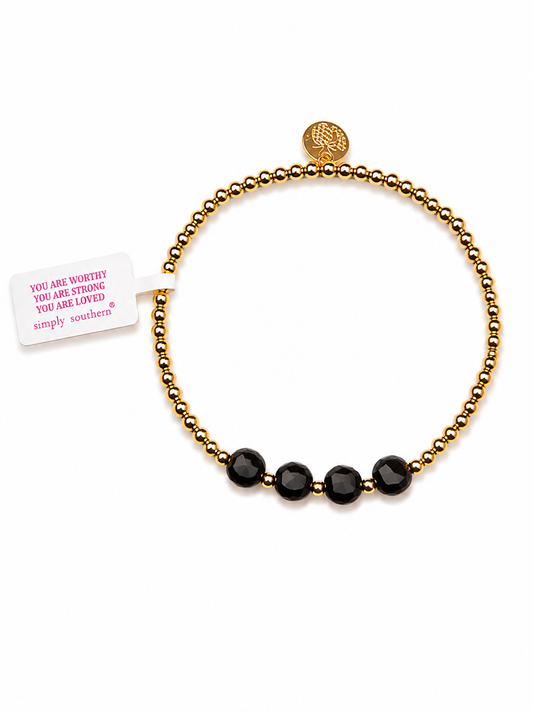 Stackable Bracelet Gold, Black Beads
