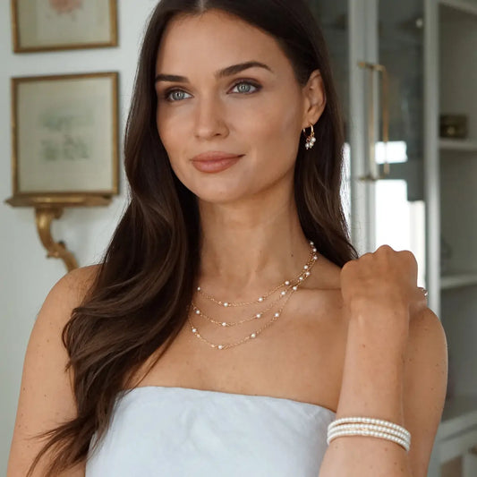 Florence Pearl Drip Layered Necklace in Shiny Gold
