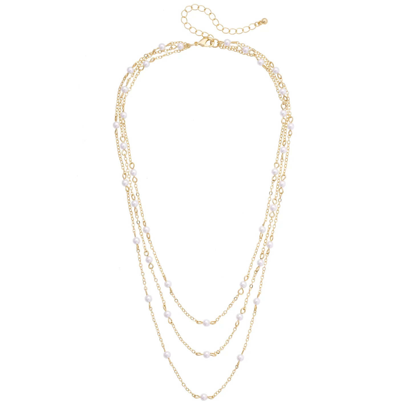Florence Pearl Drip Layered Necklace in Shiny Gold