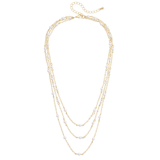 Florence Pearl Drip Layered Necklace in Shiny Gold