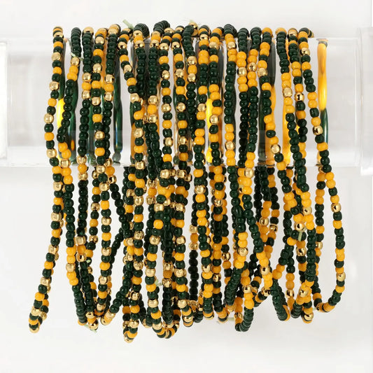 Game Day Beaded Bracelet, Dark Green+Yellow