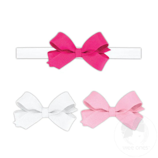 3 Tiny Grosgrain Hair Bows and One Add-A-Bow Band, Pink