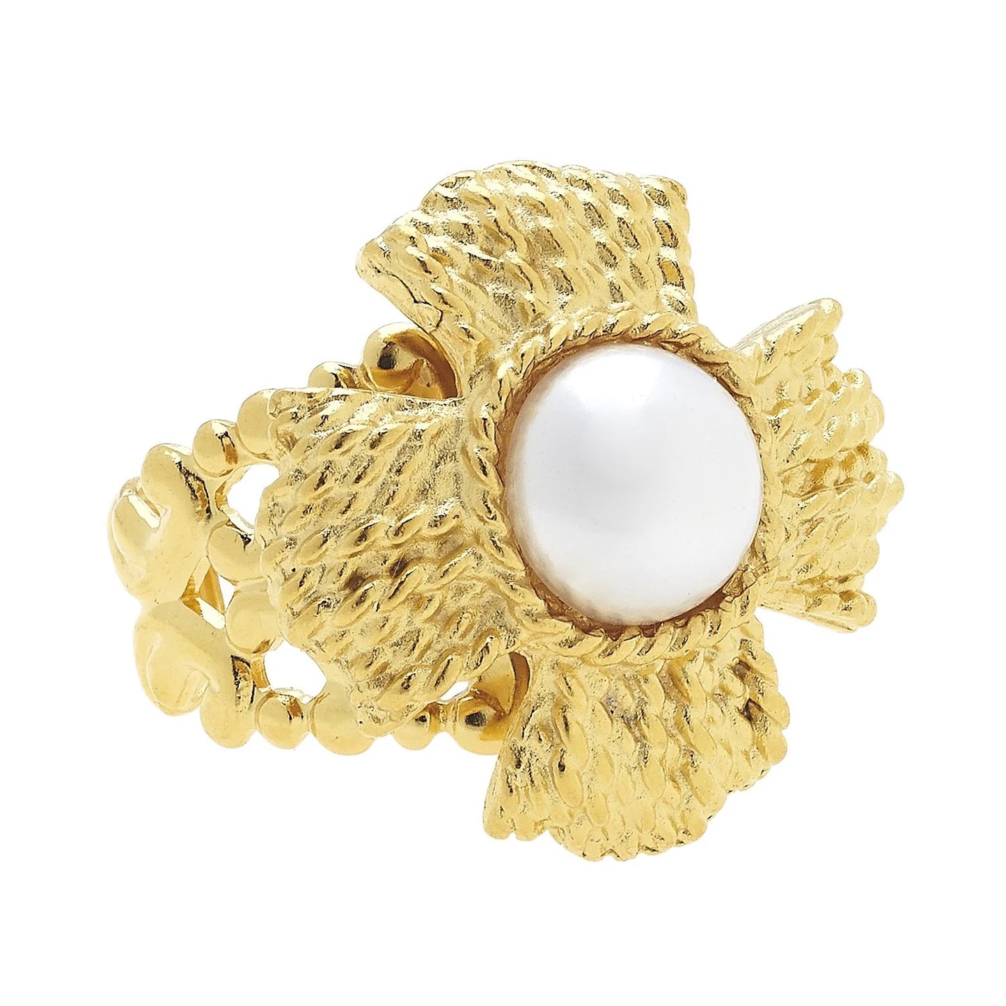 Adjustable Vintage Cross Pearl Cabochon Ring