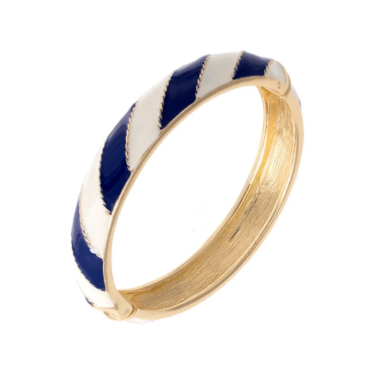 Sandy Striped Enamel Hinge Bangle in Navy